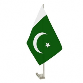 Knitted polyester Pakistan Car Flag with plastic pole