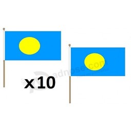 Palau Flag 12'' x 18'' Wood Stick - Palauan Flags 30 x 45 cm - Banner 12x18 in with Pole