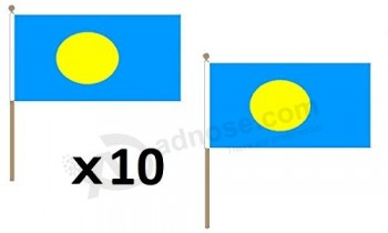 Palau Flag 12'' x 18'' Wood Stick - Palauan Flags 30 x 45 cm - Banner 12x18 in with Pole