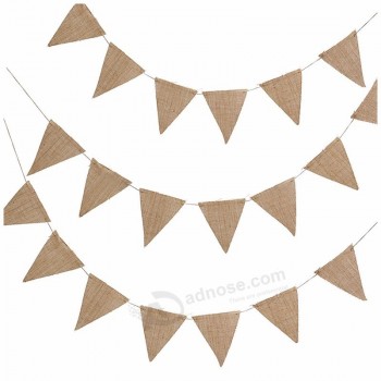 Natal rústico serapilheira triângulo juta bandeira tecido natureza juta bandeira personalizado para impressão decoração do partido bunting