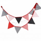 Party Bunting Red Dot Black 12 flag 3 Meter Polka Vintage Fabric PL009