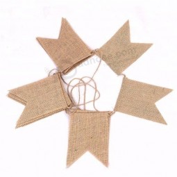 DIY Burlap Banner Hand Painted Decoration Jute Hessian Bunting Banner Wedding Party Photography Props Swallow-tailed Flags