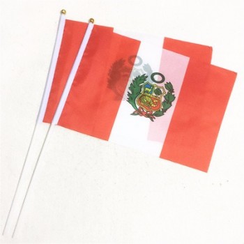 custom 100% polyester Peru hand held flags with plastic pole