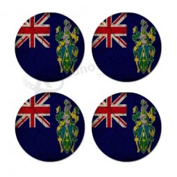 Pitcairn Islands Flag Crackled Design Round Coasters - Set of 4