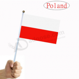 polyester 14x21cm Poland hand held flag with plastic pole