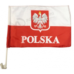 Knitted polyester Polish Car Poland Eagle Flag with plastic pole