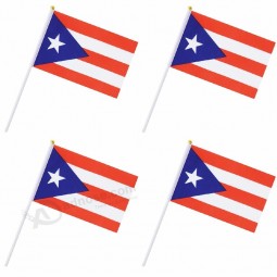 Kid Girl Adult Hand Polyester Canvas Bright Puerto Rico Hand Waving Flag With Plastic Pole