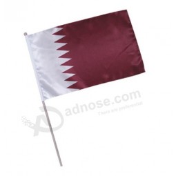 Qatar Hand Flag With Wooden And Plastic Stick For Events