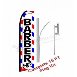 Customizable 13.5ft Barber Shop Knitted Polyester Swooper Set Ground Spike Feather beach Flag with Pole
