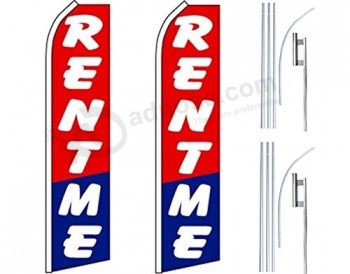 2 Swooper Flutter Feather Flags plus 2 Poles & Ground Spikes RENT ME Red White Blue