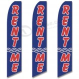 Three (3) Pack Full Sleeve Swooper Flags RENT ME Blue w Red White Text