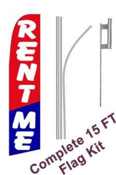 neoplex-“ rent me”完整的标志套件-包括12英寸的羽毛状商业标志，带有15英尺阳极氧化铝旗杆和地面钉