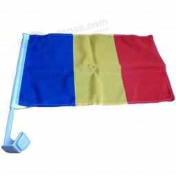 Knitted polyester Romania Car Flag with plastic pole