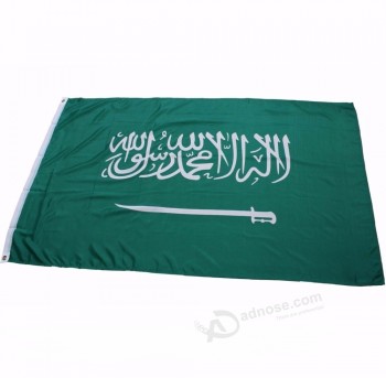 Venta al por mayor material de tela de poliéster 100d 3x5 país nacional personalizado impresión de bandera de arabia saudita
