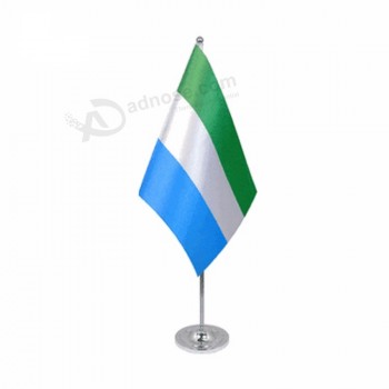 Stainless steel base stand table flag full color dyeing sublimation Sierra Leone national flag