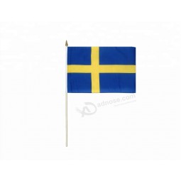 100% polyester printed Sweden hand held flags with plastic pole