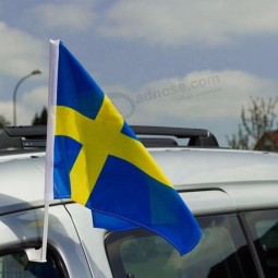 High Quality  Printing Polyester  Car Window Flag Custom Sweden Car Flag  With Plastic Rod