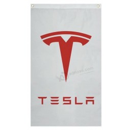 White Tesla Flag Banner 3'x5' Car Racing, Man Cave, Extreme Garage