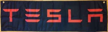 Тесла баннер Человек пещера автомобильный гараж гоночный флаг 58x17 дюймов