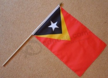 Flag Timor-Leste East Timor Large Hand Sleeved Polyester on 2 Foot Wooden Stick