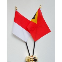 Indonesia & Timor-Leste (East Timor) Double Friendship Table Flag Set