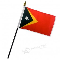 4x6 inch East Timor (Timor Leste) Table Desk flag mounted on a 10 inch Black plastic stick staff (Super Polyester) cloth Fabric