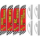 Auto Repair Shop Promotional Package of Four Feather Flag Kits Set, Comes with Four Telescopic Aluminum Pole Kits and Ground Stakes