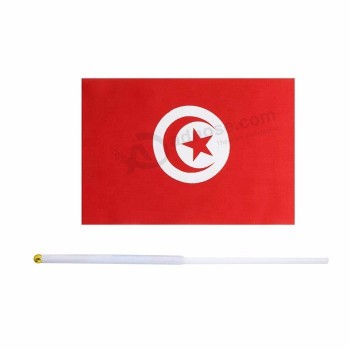 Small Size Polyester Plastic Pole Tunisia Hand Held Wave Flag