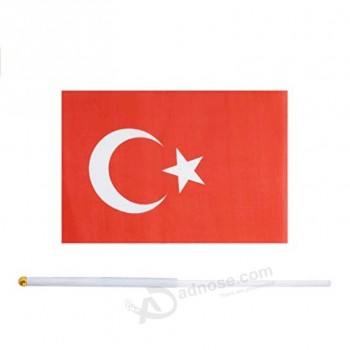 Custom 14*21cm 20*28cm mini pole polyester cheap turkey hand held flag