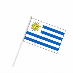 Screen printing promotional low price stock Uruguay hand waving flag for party
