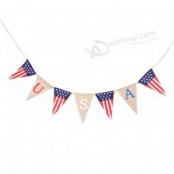 USA Burlap Banner America Flag Banner Fourth of July Bunting Banner Hanging Pennant Banner Garland Party Supplies for Independent Day
