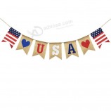 Uniwish USA Banner Burlap Bunting 4th of July Decorations American Independence Day Celebration Red White and Blue Theme Party Supplies