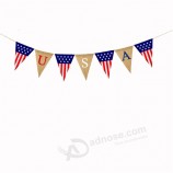 4th July Independence Day Party Decorative Stars and Stripes Pennant USA Linen Flag and Banner