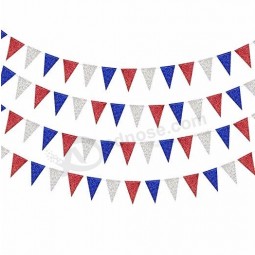 Red Blue Silver/White Triangle Pennant Banner Kit  USA American Independent Day Celebration Party Flag Garland