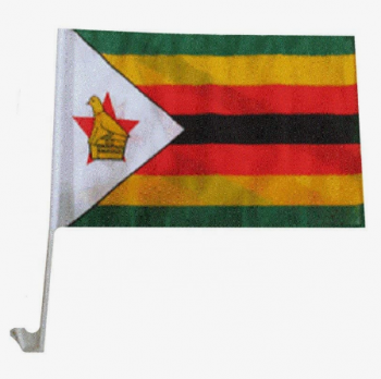 車の旗のポールとカスタム国ジンバブエ車の窓の旗