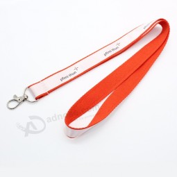Double layer satin polyester woven applique lanyard with printed logo