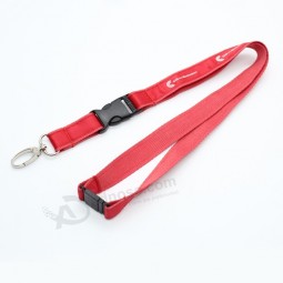 custom logo polyester woven satin applique lanyard with quick release buckle