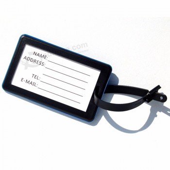 name logo soft PVC rubber travel luggage tags with plastic buckle
