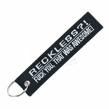 3 PCS/LOT Reckless Keychain Holder for Motorcycles Embroidery Key Ring Keychain  Motor Key Fobs White Letters  Awesome Key Chain