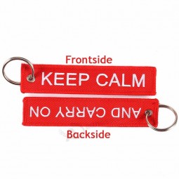 5PCS/LOT KEEP CALM AND CARRY ON Keychain for Motorcycles and Cars OEM Embroidery key ring Key holder Cool Car llaveros jewelry
