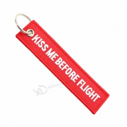 Custom red key tag with embroidery logo factory direct