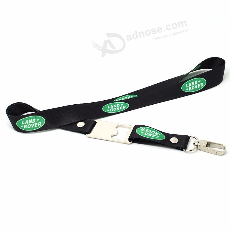 Popular heat Transfer printed Soft black Neck lanyard with bottle Opener