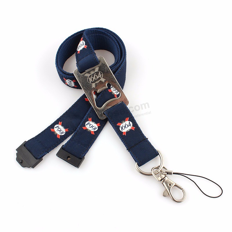 Popular heat Transfer printed Soft black Neck lanyard with bottle Opener