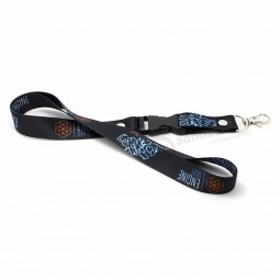 High Quality Black Color Polyester Material 20mm Lanyard Custom with Black Plastic Breakaway Buckle