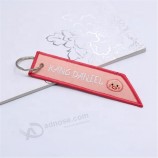 promotional custom polyester fabric woven embroidery keychain key rings