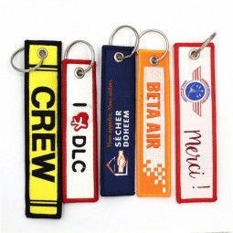 Brand Name Logo Promotional Flight Crew Double Side Embroidery Cloth Keychains