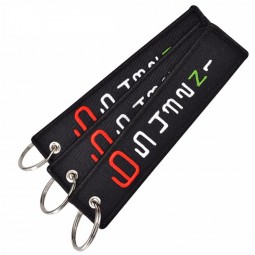 Cheap custom Black woven key tags embroidered key ring