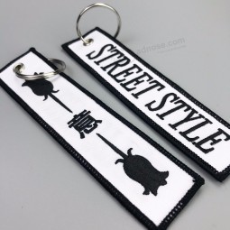custom flight embroidery keychain woven key tag with your own logo