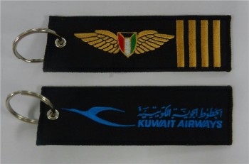 Kuwait Airways Logo with 4 Bars Embroidery Fabric Key Chain Aviation Tags