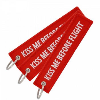 Kiss Me Before Flight Key Chain Label Red Embroidery Key Ring Luggage Tag
